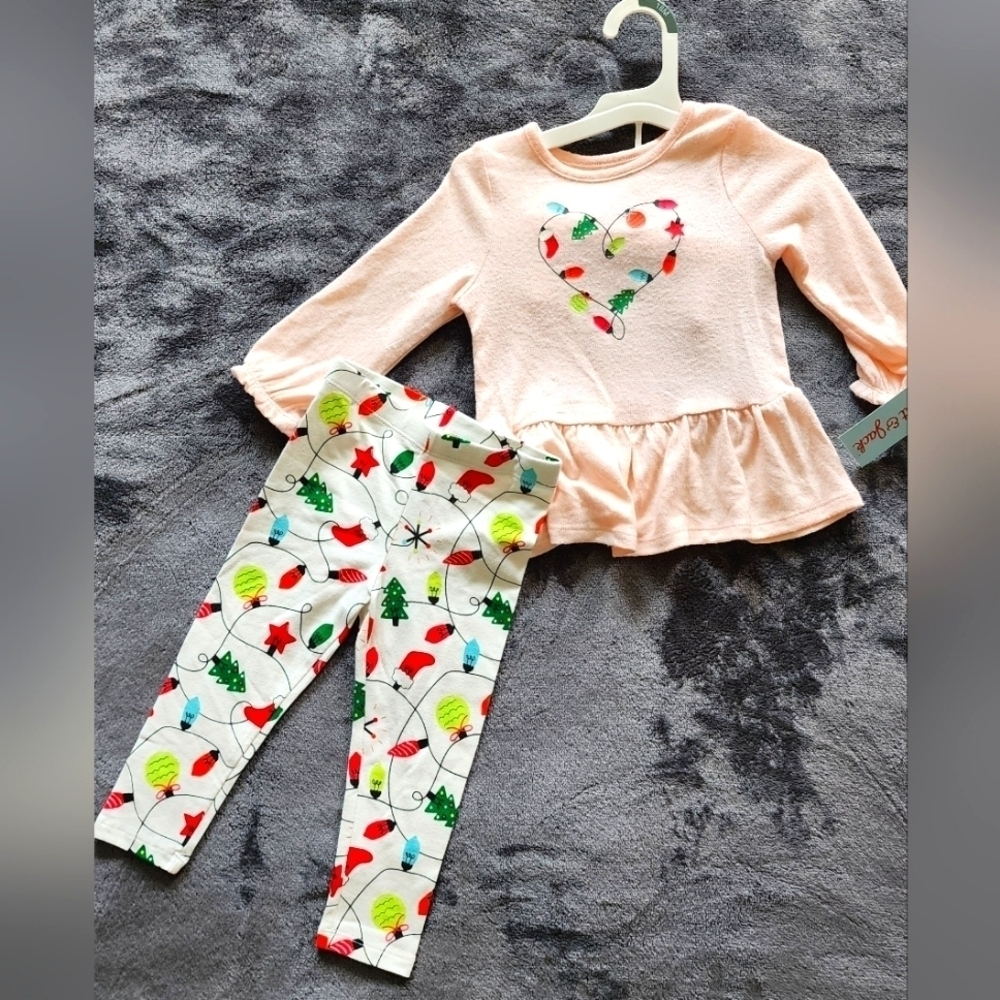 Toddler Girl Cat & Jack Heart Christmas Lights Top & Leggings Set, NWT, 18 month